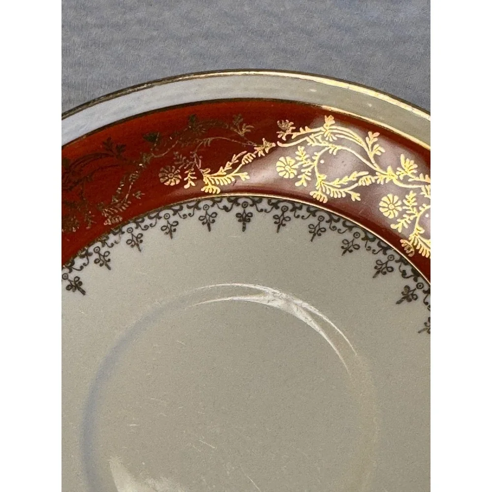 Vinatge USA Made Homer Laughlin Craftsman Formal Rust Red Saucer set/6-  6
